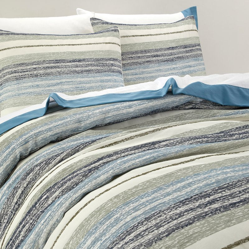 Queen Woven Stripe Bed in a Bag Comforter Set with Sheets - Green Stripe
