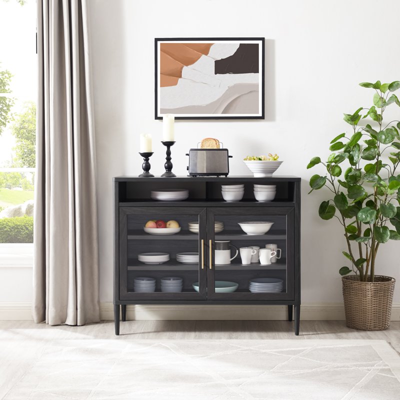 Oaklee Buffet Cabinet with Glass Doors - Black Finish