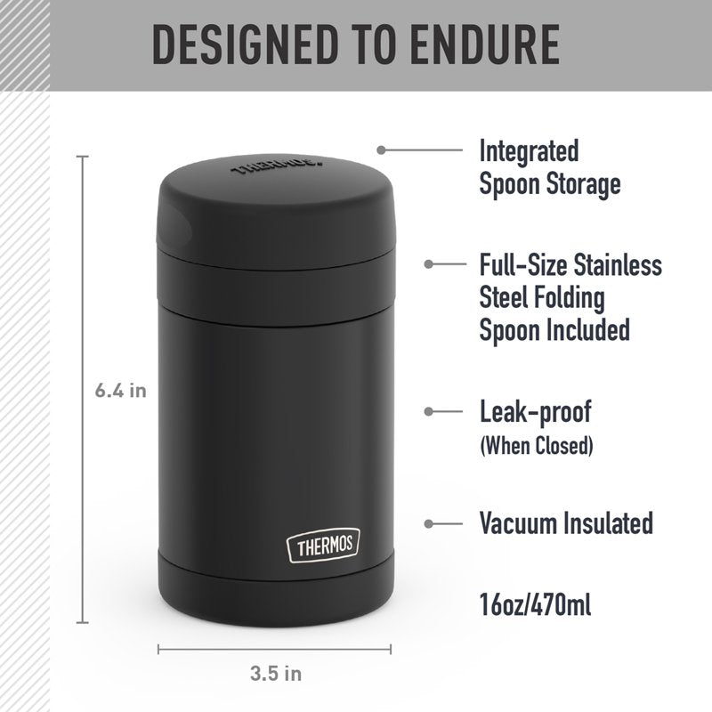 16oz Vacuum Insulated Food Jar with Spoon - Black