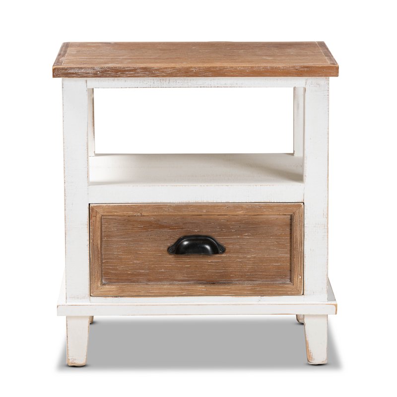 Rustic Farmhouse 1-Drawer End Table - Weathered Two-Tone Finish