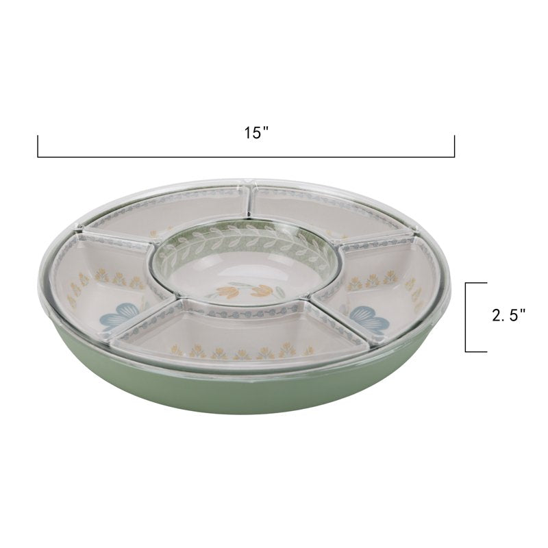 Floral Pattern Bamboo Melamine Chip & Dip Set - Flowers