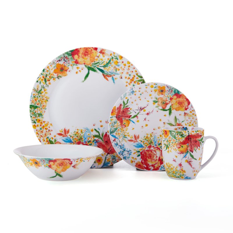 32-Piece Garden Delight Porcelain Dinnerware Set - Service for 8