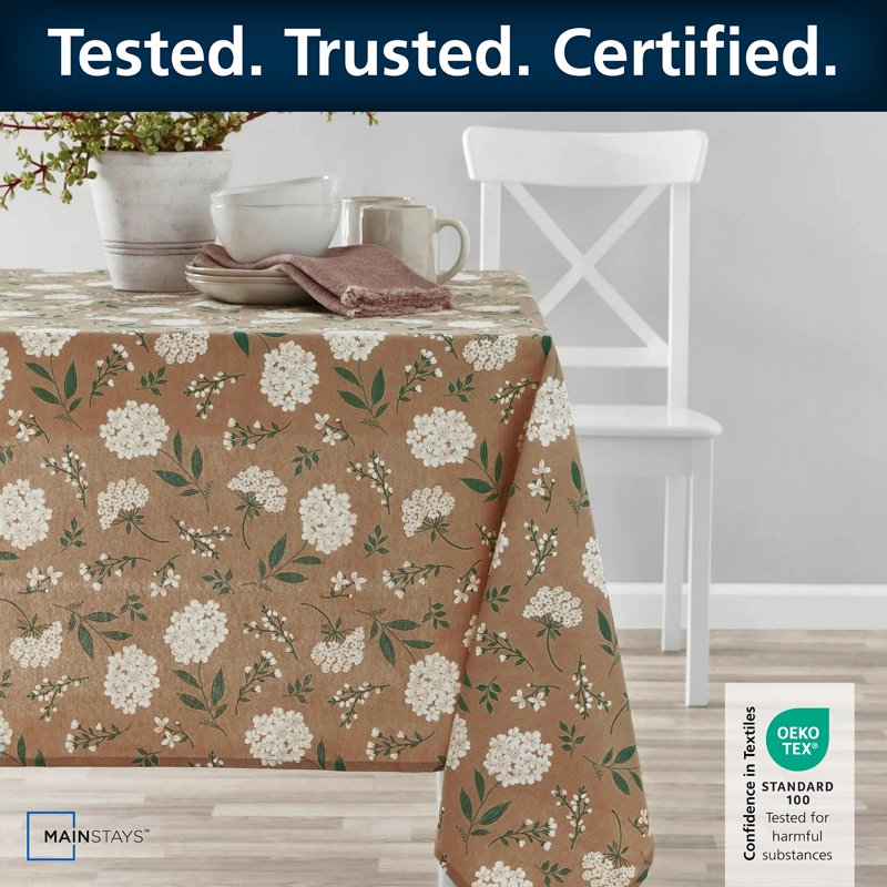 Floral Tablecloth - Brown Hydrangea, 60" x 102"