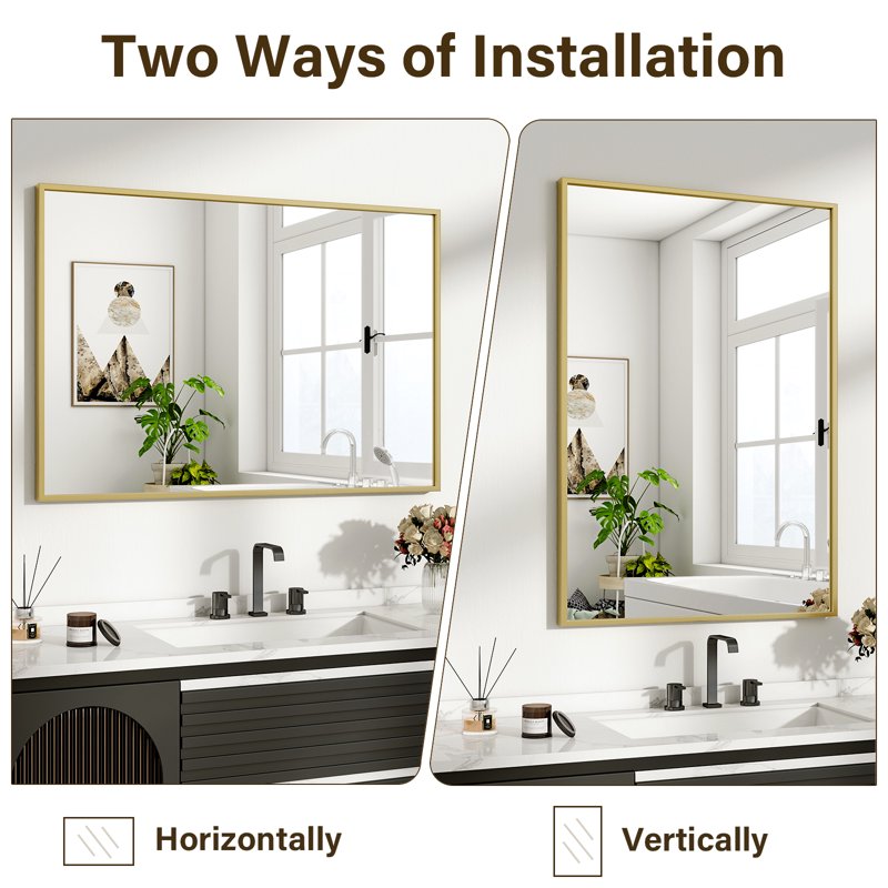 Rectangular Bathroom Wall Mirror 38x26 in Gold - Decorative Vanity Mirror