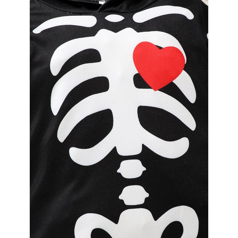 Baby Boys Halloween Skeleton Print Hooded Romper 12-18 Months Black
