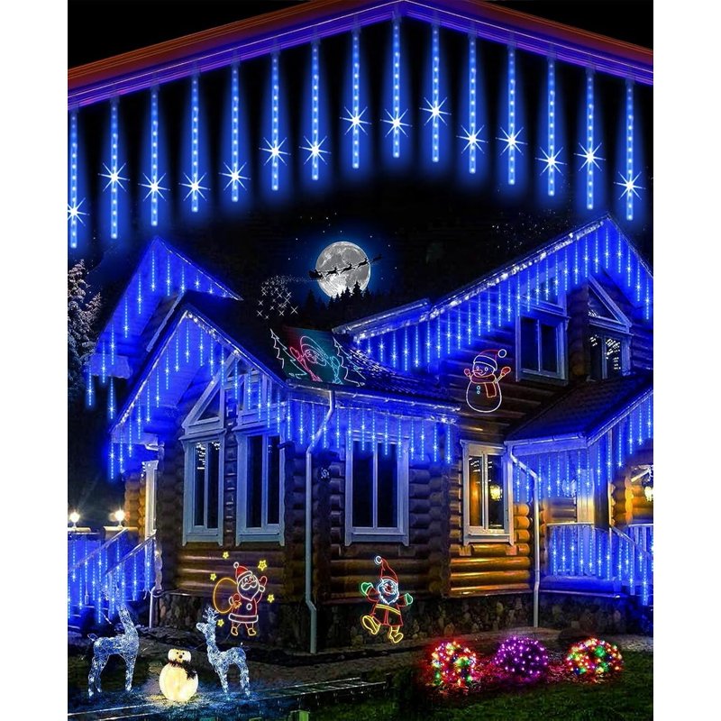 Blue Christmas Icicle String Lights - 20 Inch, 10 Tubes, 540 LEDs Outdoor Decor