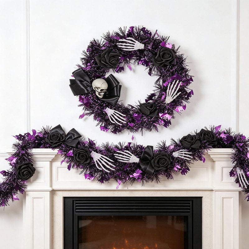 Halloween & Thanksgiving Wreath - Fall Decor with Maple Leaves, Pumpkins & Berries - O-9