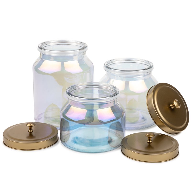 Rainbow 3-Piece Glass Food Storage Jar Set with Gold Lids - Multicolor