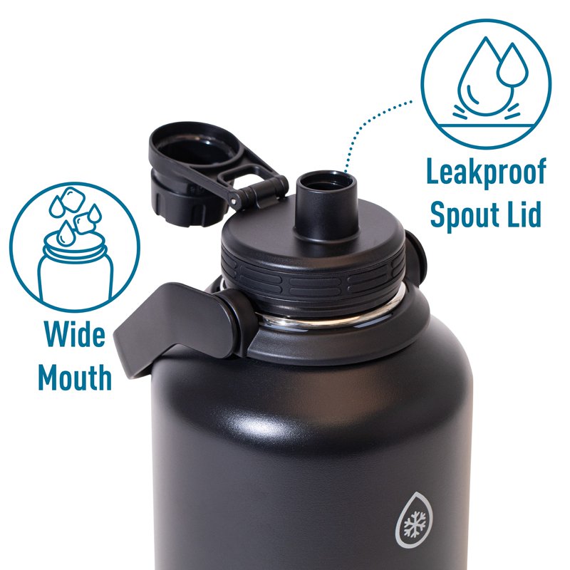 64 oz Insulated Stainless Steel Water Bottle with Chug Spout - Black