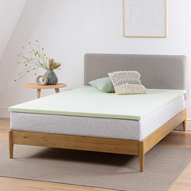 Queen Green Tea Memory Foam Mattress Topper - 1.5 Inch Support & Freshness