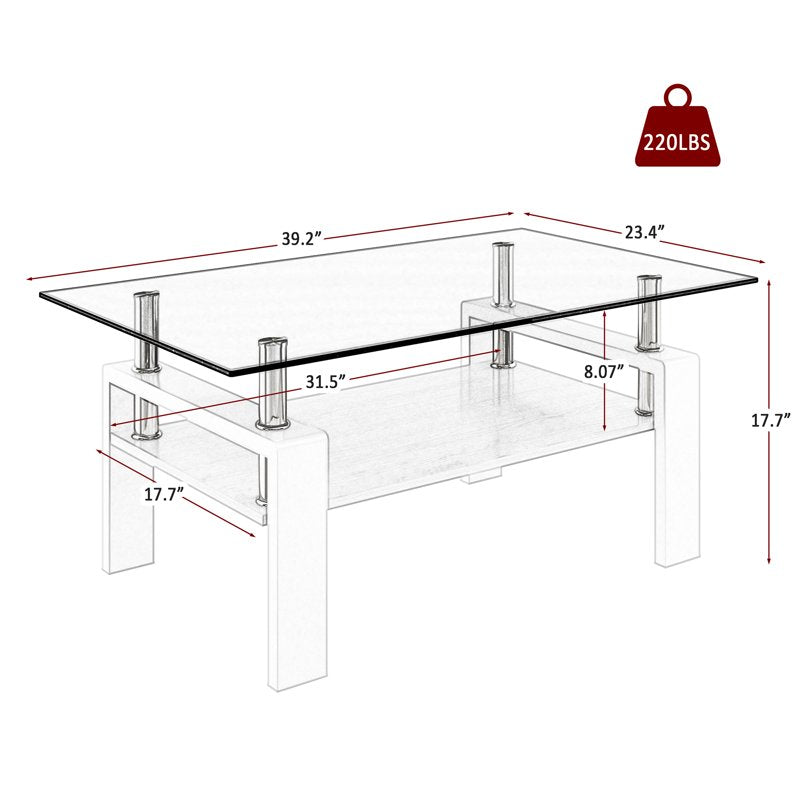 Modern Rectangular Glass Coffee Table - Multiple Colors Available