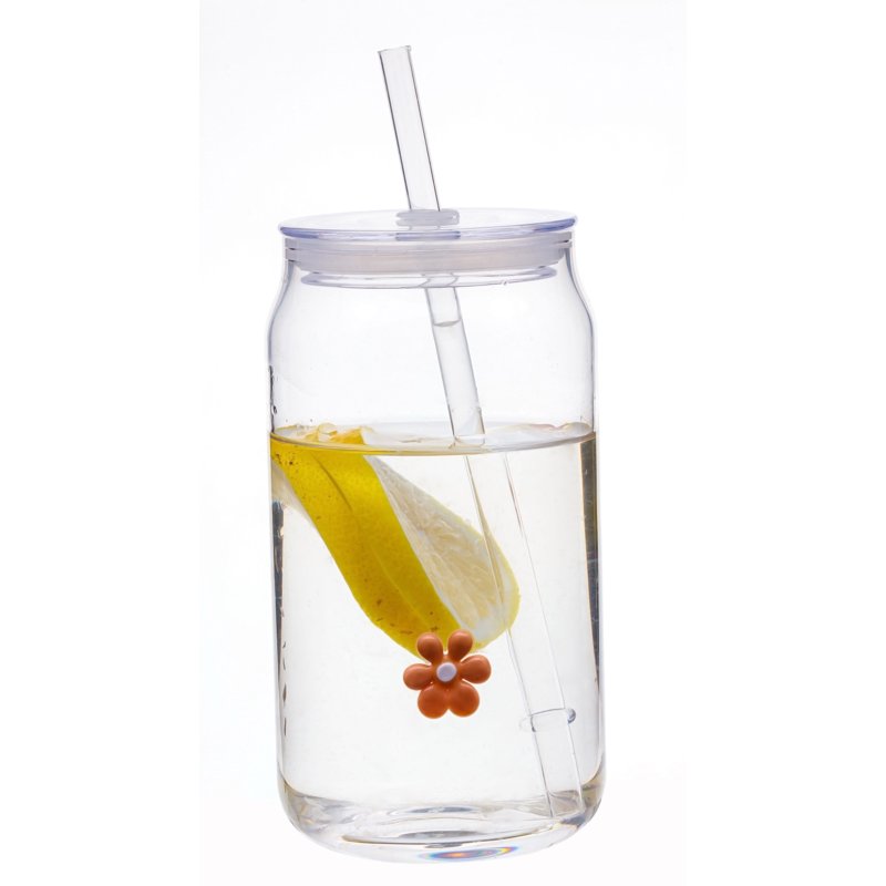 Flower Charms Glass Sipper Mug - 17 oz Can Shape