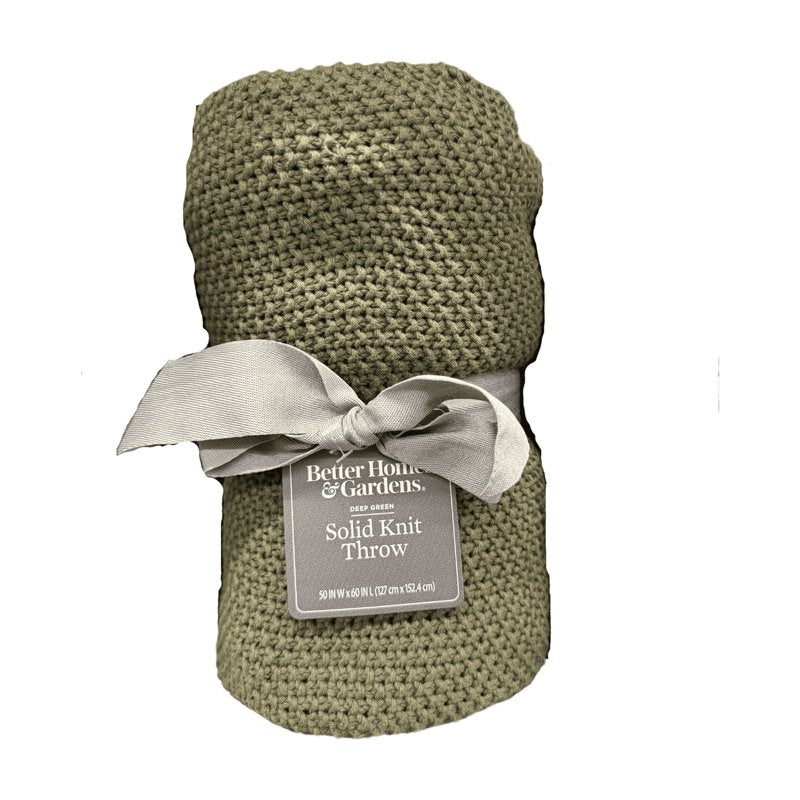 Deep Green Chunky Knit Throw Blanket - Cotton-Blend, 50x60 Inches