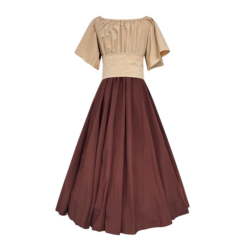 Plus Size Medieval Renaissance Costume for Women - Beige Ruffle Over Dress with Corset