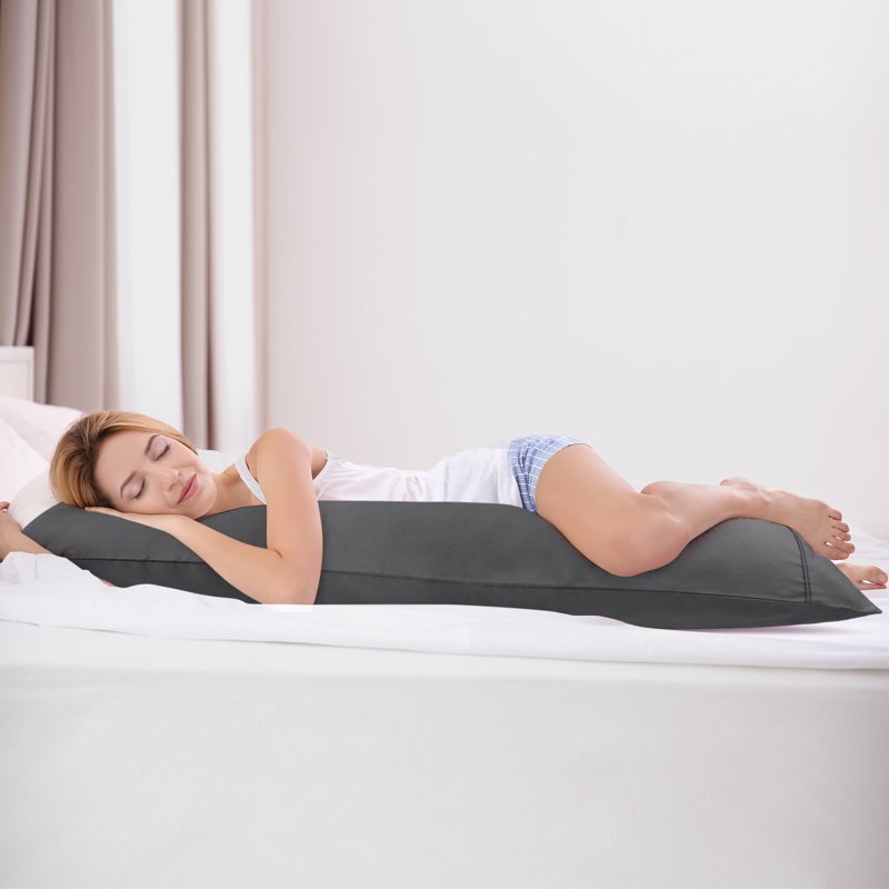 Dark Gray Cotton Body Pillow Cover with Zipper Closure 20x55 Inches