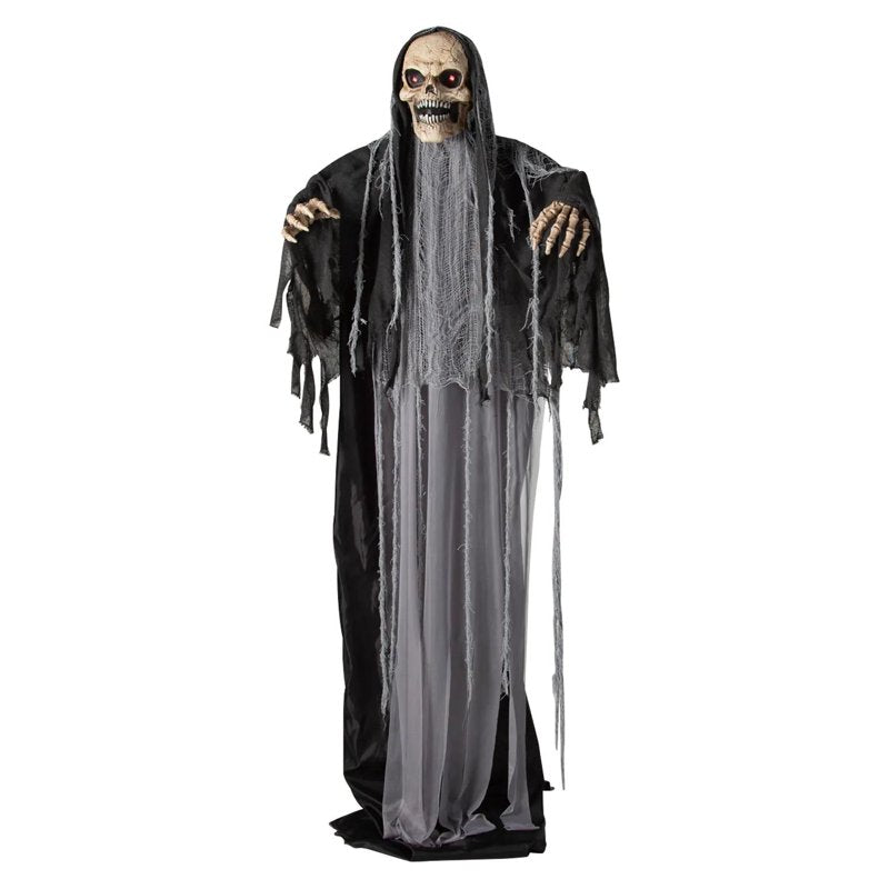 6 Ft. Black & Gray Skeleton Reaper Halloween Prop - Animated Standing Decor