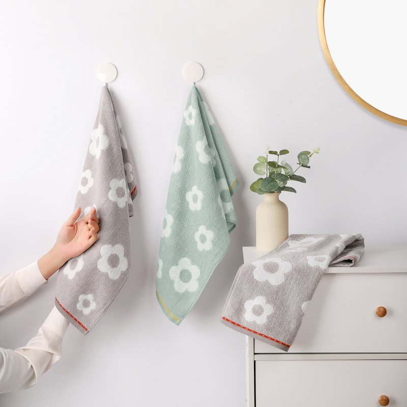 Grey Floral Cotton Absorbent Decorative Towel Set - 2 Pieces
