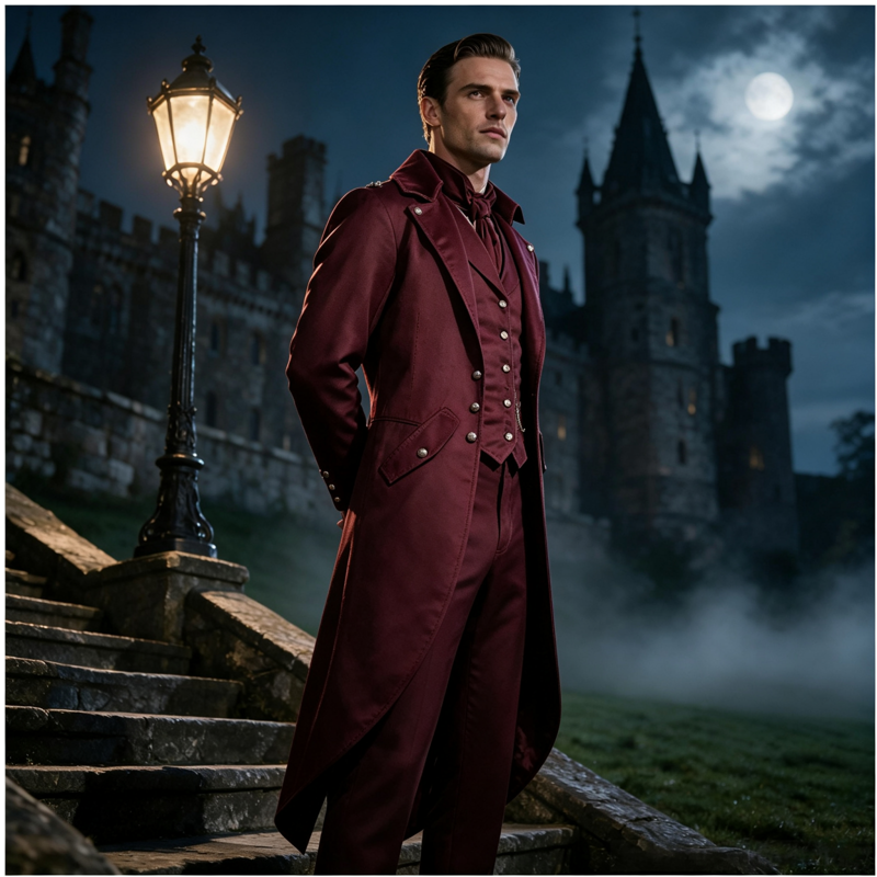 Men's Gothic Tailcoat Jacket Vintage Steampunk Pirate Costume S-Wine 4XL