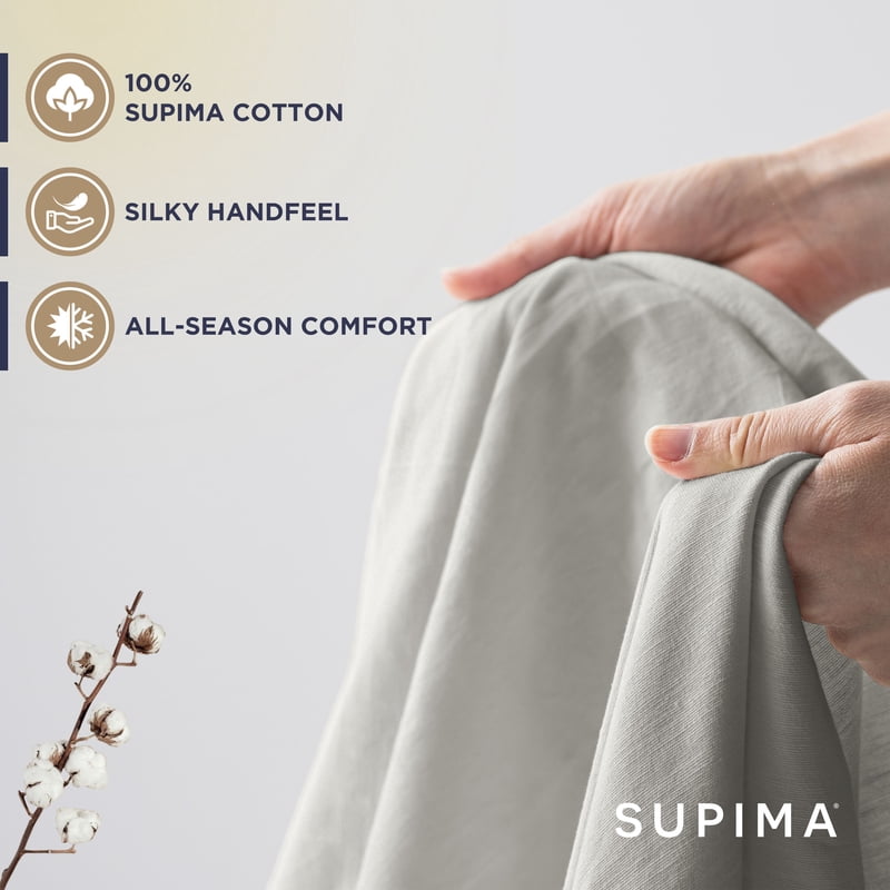 Queen Supima Cotton Sheet Set - Limestone, 700TC Sateen, 4 Pieces