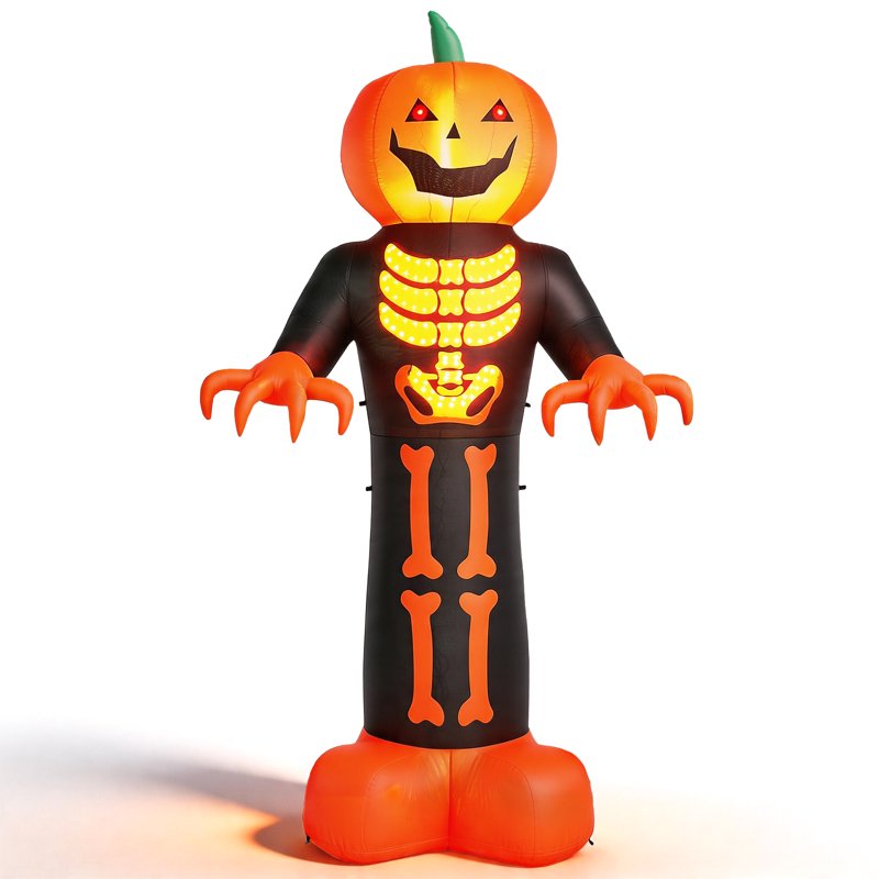 12 FT Halloween Inflatable Pumpkin with 3D Glowing Skeleton Chest and LEDs