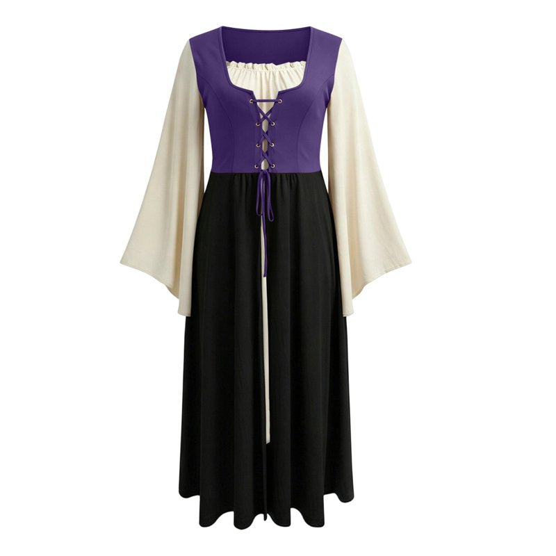 Women's Renaissance Medieval Costume Dress with Bell Sleeves - Purple Halloween Steampunk Dress, Size L
