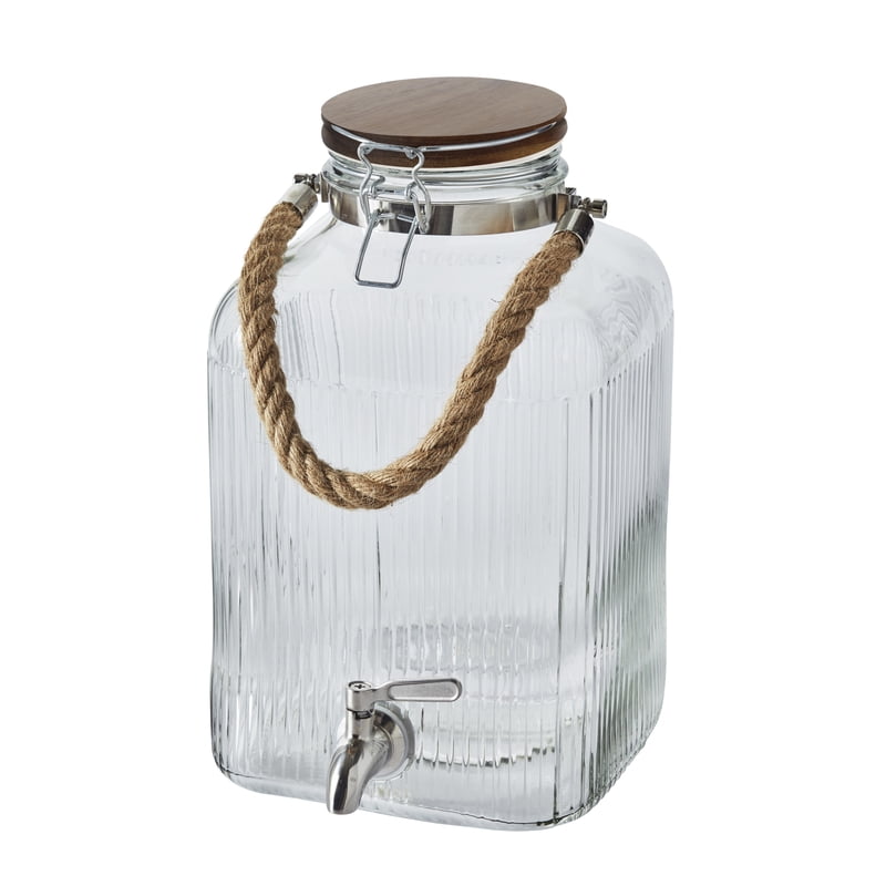 2 Gallon Glass Beverage Dispenser with Wooden Lid - 4 Pack