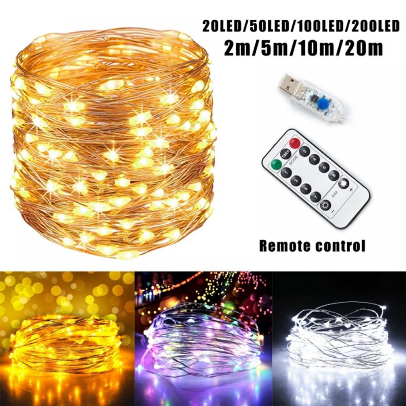 Waterproof LED Fairy String Lights with Remote Control - 65' Cold White, 200 LEDs, USB Operated for Indoor & Outdoor Decor