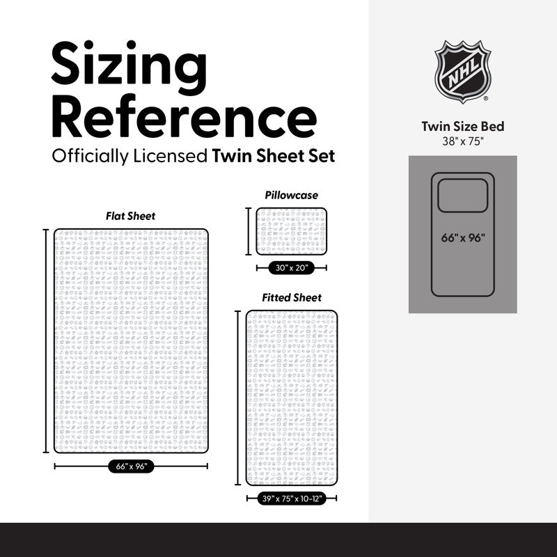 NHL Multi Team Puck Stop Twin Sheet Set - Team Logo Bedding, Twin, Puck Stop Variation