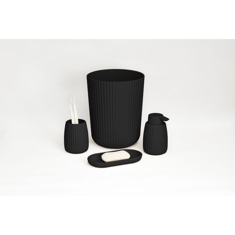 Mainstays Rubberized Plastic Ribbed 4-Piece Bathroom Accessories Set - Black