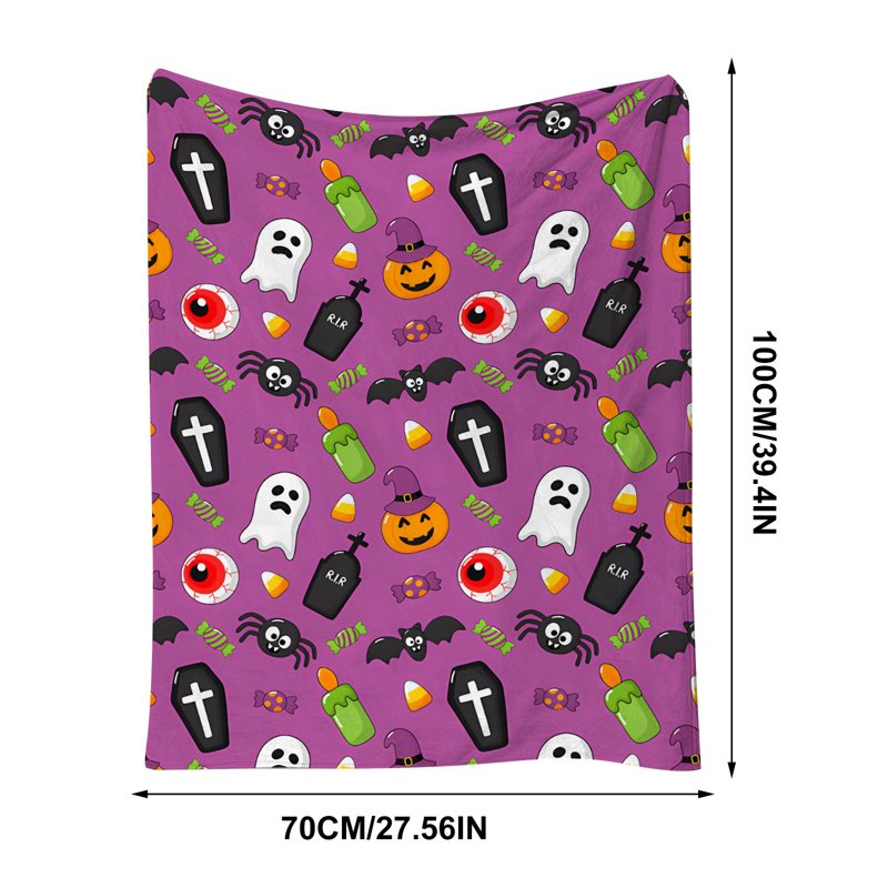 Guodhu Halloween Flannel Throw Blanket - Purple, 70x100cm Cozy Decorative Nap Blanket for Sofa Couch Bedroom Office Variation #11
