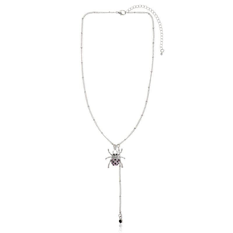 Halloween Silver Spider Pendant Necklace - Spooky Costume Jewelry