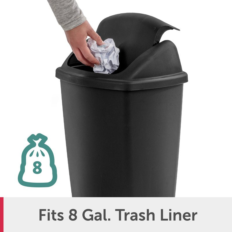 7.5 Gallon Plastic Kitchen Trash Can with Swing Top Lid - Black