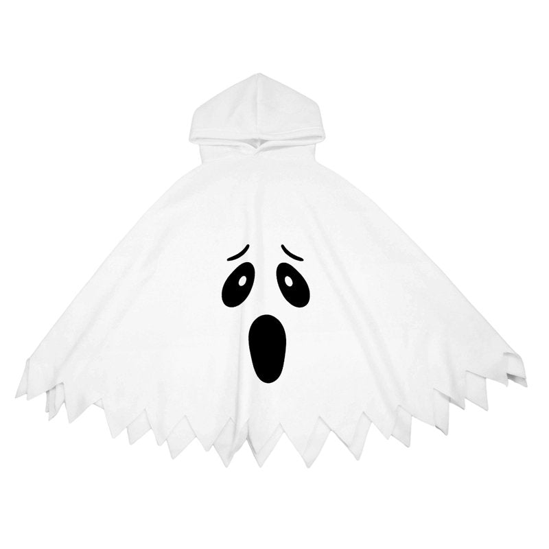 Kids Ghost Face Hooded Cape Costume - Unisex Halloween Dress Up, 10-12 Years - White
