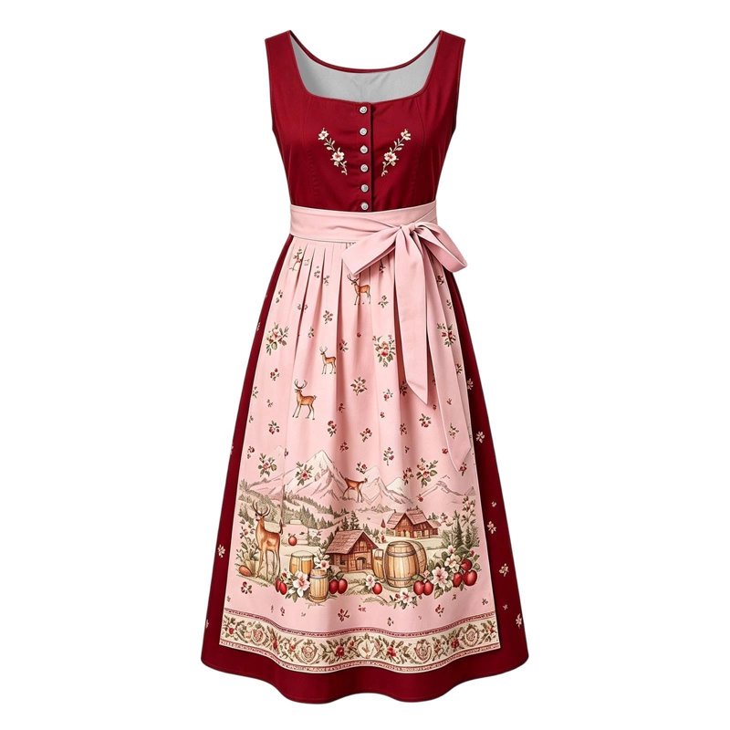 Women's Oktoberfest Dirndl Dress with Beer Mug Print - Multicolor M