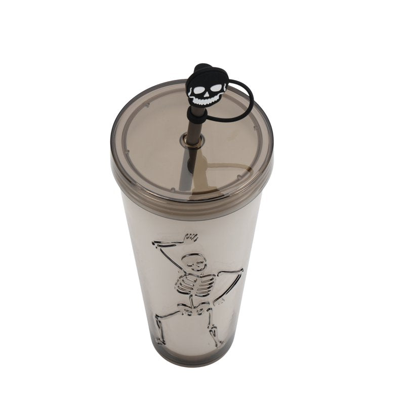 Skeleton Glow-in-the-Dark 26 oz Double-Wall Acrylic Tumbler with Silicone Straw Topper - Halloween Party Drinkware