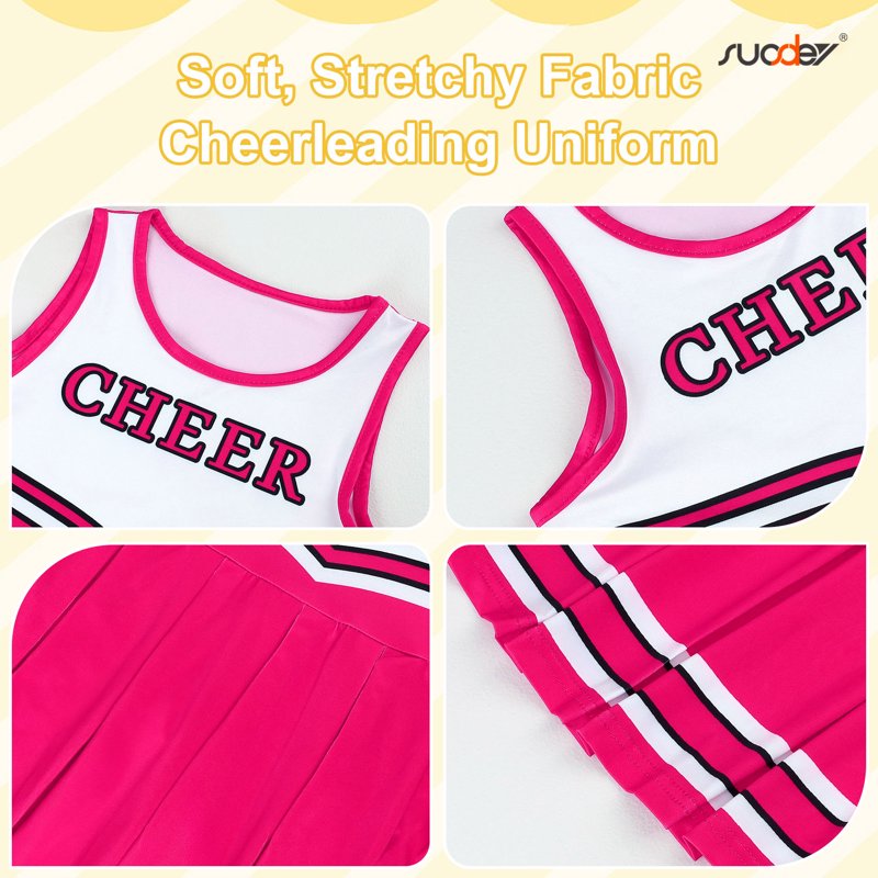 Girls Cheerleader Costume Set for 9-10 Years - Pink, Halloween Party Fancy Dress