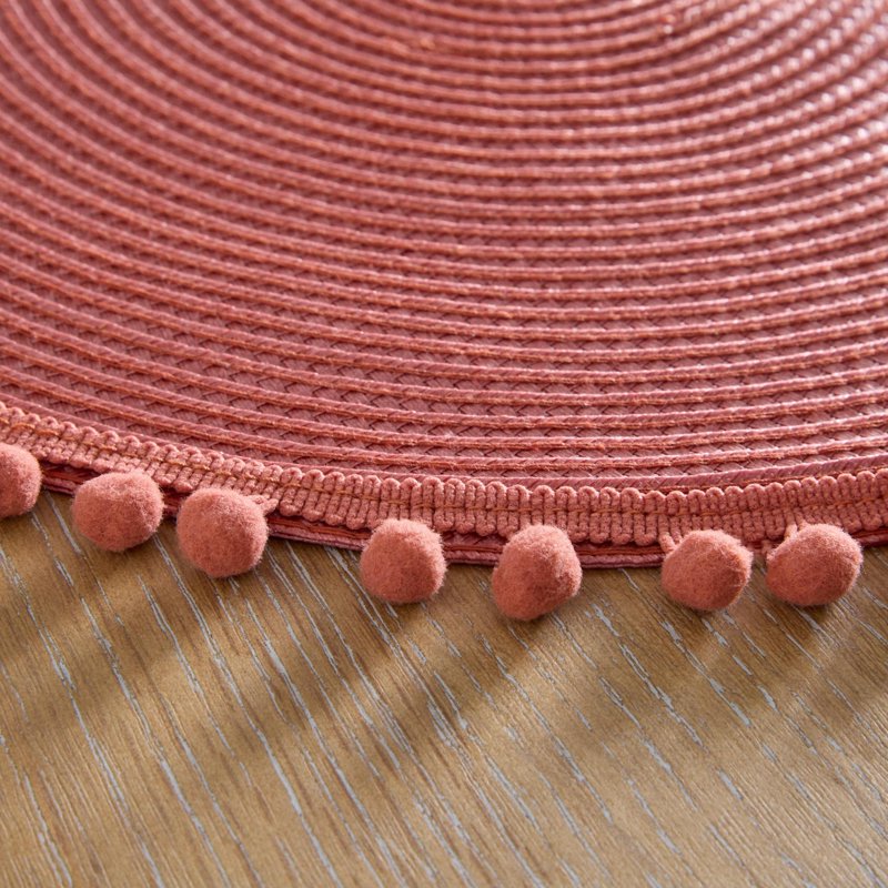 Pom Pom Place Mat - Canyon Red, 15 Inch Round