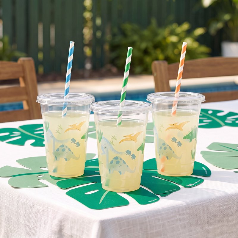 Dinosaur Disposable Plastic Cups with Lids & Straws - 8 Count