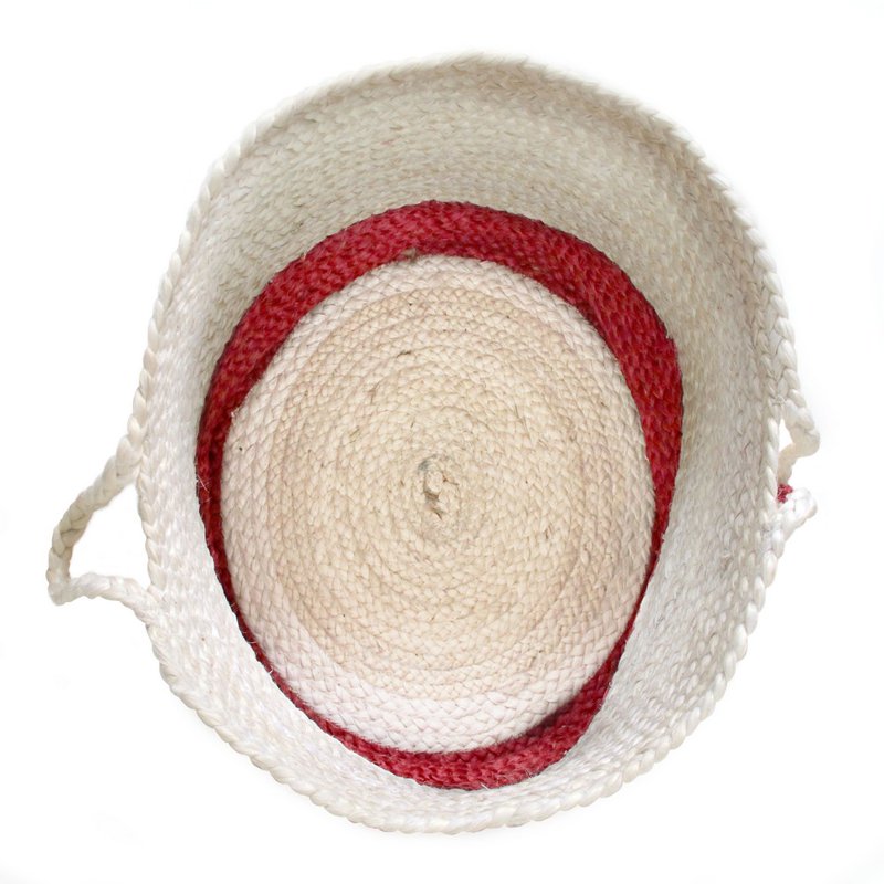 Woven Round Jute Storage Basket with Handles - 19 Inch, Red/White Stripe