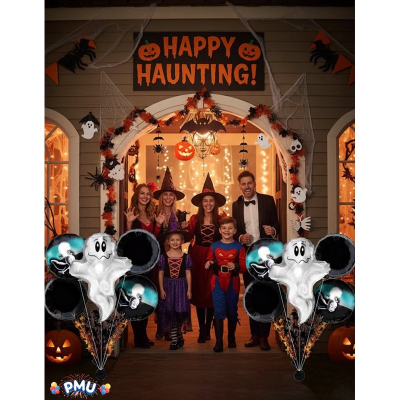Flying Ghost Balloon Bouquet - Halloween Mylar Balloon Set 5 Pack - Ghost Party Decorations