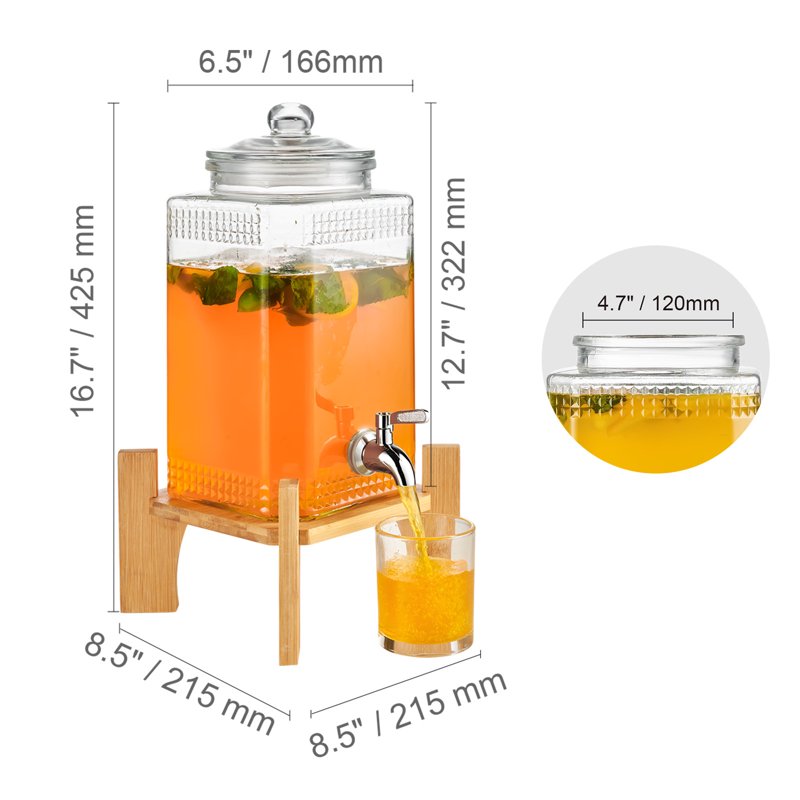1.5 Gallon Glass Beverage Dispenser with Stainless Steel Tap