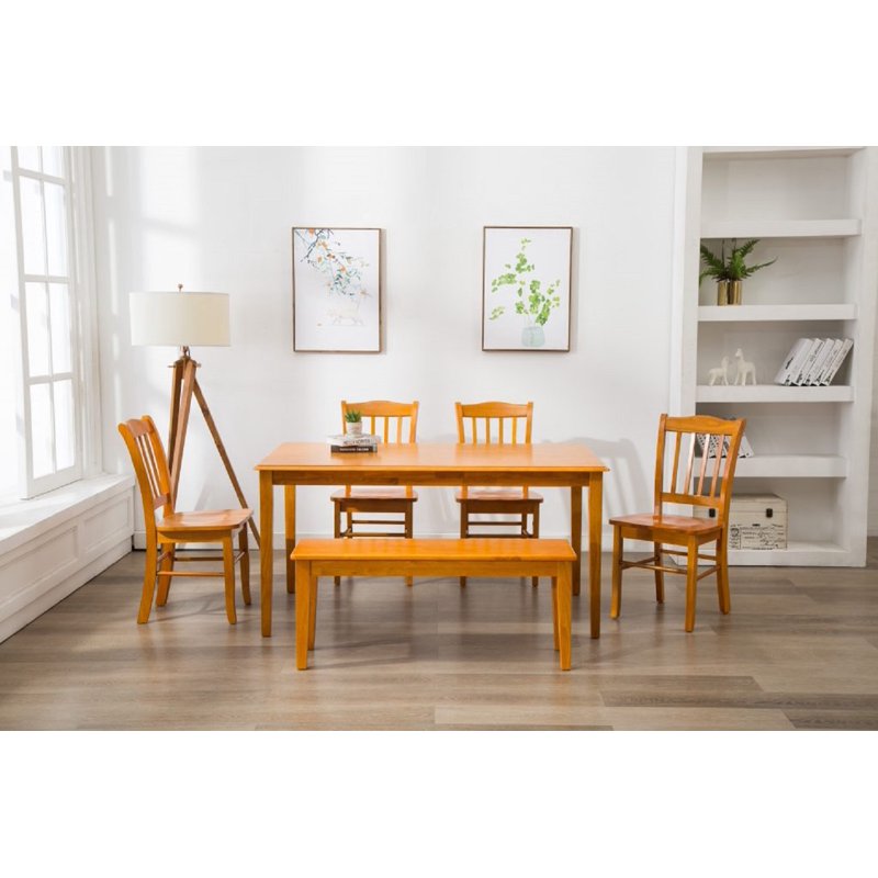Shaker Dining Bench - Eco-Friendly Rubberwood, Oak Finish