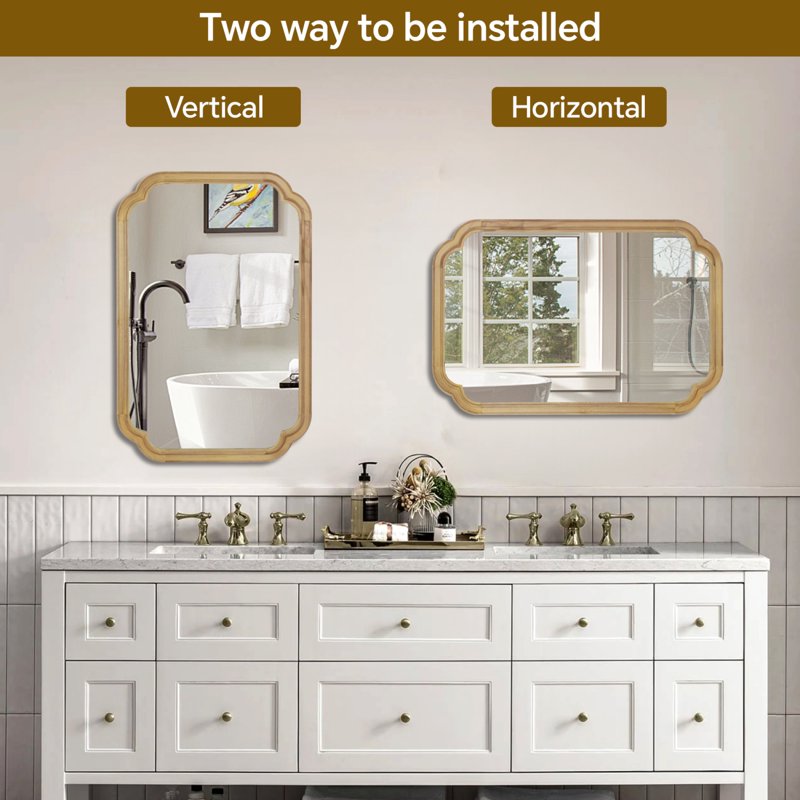 24x36 Inch Natural Solid Wood Frame Mirror - Decorative Wall Mirror for Bedroom & Living Room