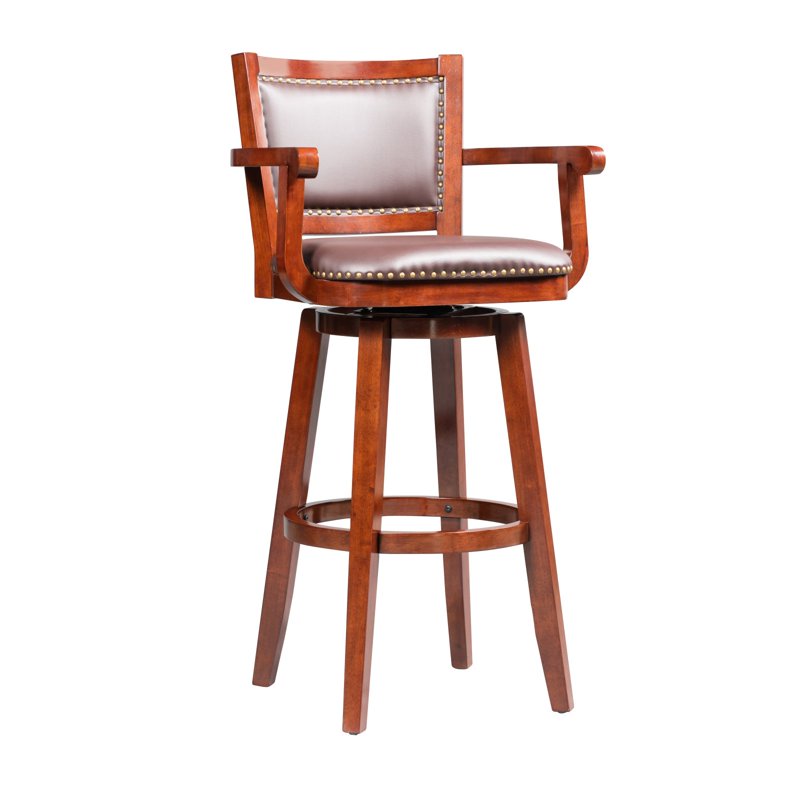 Broadmoor Bar Height Swivel Wood Bar Stool with Arms - Cherry