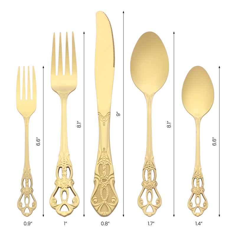 20-Piece Stainless Steel Floral Flatware Set - Gold