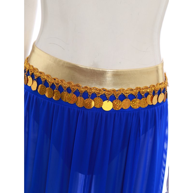 Women's Belly Dance Costume Set - Halter Crop Top & Sequin Mesh Skirt, Blue XL