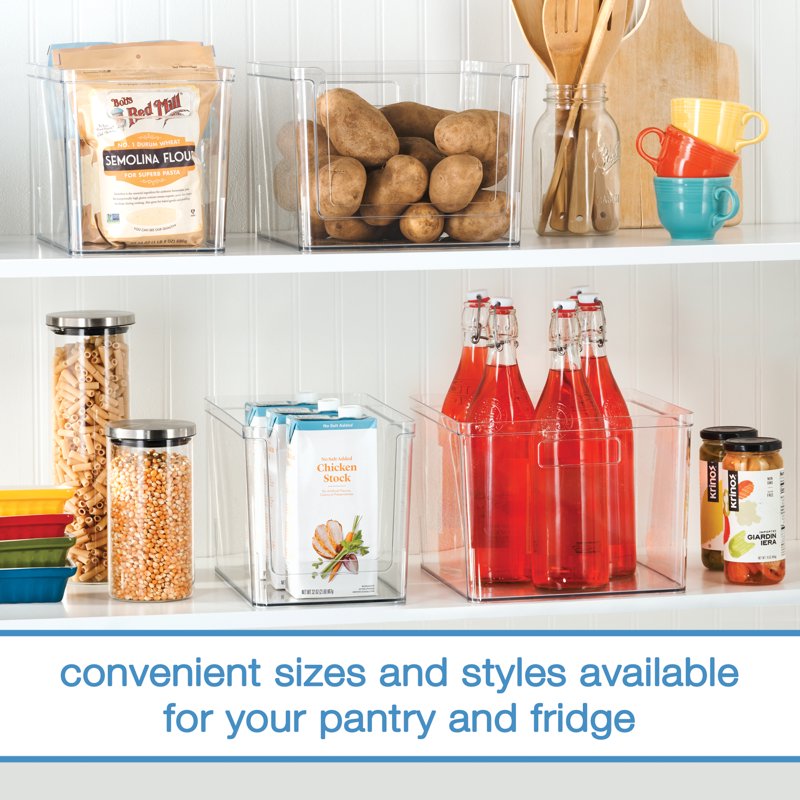 Clear Plastic Pantry Storage Bin with Open Front, Large Deep Organizer