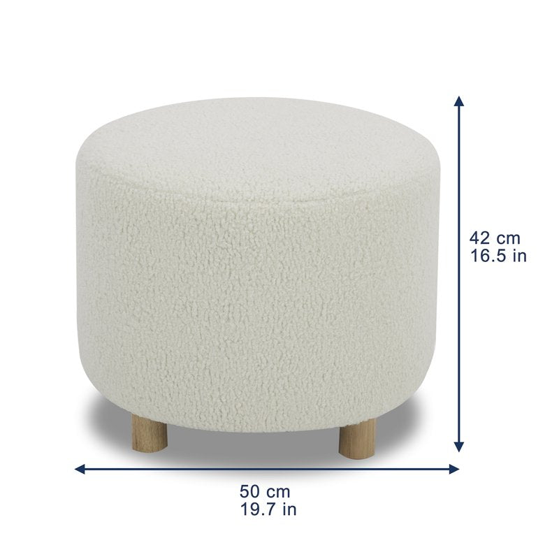 Round Cream Ottoman with Faux Sherpa Upholstery