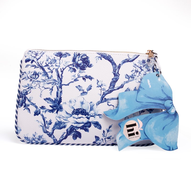 Blue Toile Large Zipper Pouch - Chic Organizer for Travel & Essentials