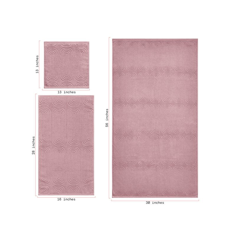 Beautiful by Drew Barrymore 6-Piece Textured Cotton Bath Towel Set - Rose Pink, Includes 2 Bath Towels, 2 Hand Towels, 2 Washcloths, Variation of THIS listing